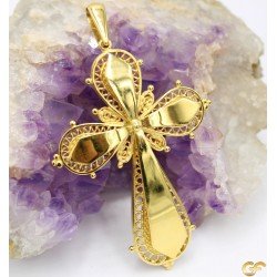 Large Highly Polished Cross/Crucifix Pendant with Elaborate Back