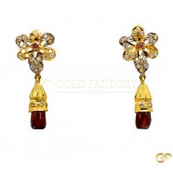 Two Toned Red Bead Drop Earrings