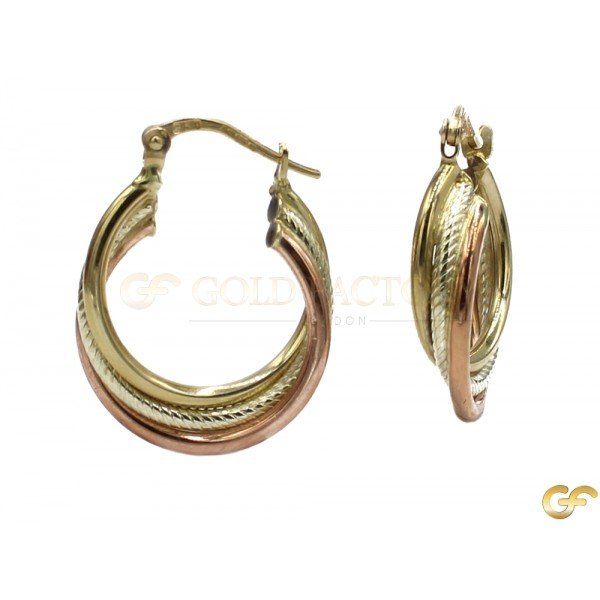 9ct Gold 3 Tone Hoop Earrings