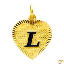 Unique Heart Shaped 'L' Initial Pendant with Dark Blue Enamel