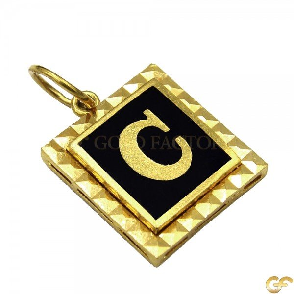 Large Square Black Enamel 'C' Initial 22ct Yellow Gold Pendant