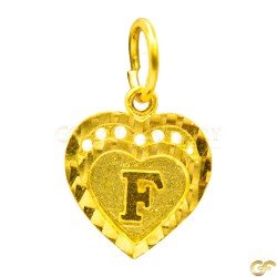 Embellished Double Border Heart Shaped 'F' Initial Pendant