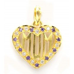 Heart Shaped 'Mum' Pendant with Purple and White CZ Bordering