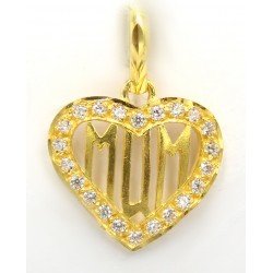 Heart Shaped 'Mum' Pendant with White CZ Bordering