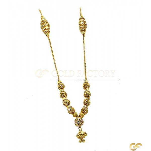 Pretty Beautiful Bead Style Yellow Metal Chain with Drop