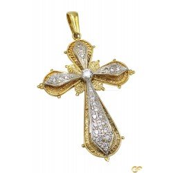 Stunning Large Two-Tone Cross/Crucifix Pendant with Intricate CZ Detailing