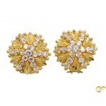 Large Floral Clip Earrings with White CZ Stones