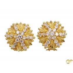 Large Floral Clip Earrings with White CZ Stones