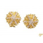 Large Floral Clip Earrings with White CZ Stones