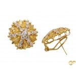 Large Floral Clip Earrings with White CZ Stones