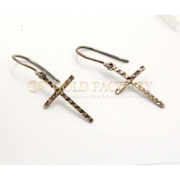 Diamond Cut Cross Dangle Earrings