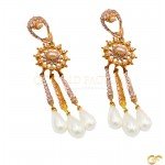 Beautiful Drop Earrings with Cubic Zirconia and Synthetic Pearl