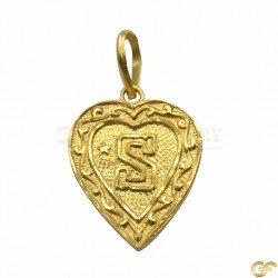 Highly Decorated 'S' Initial Heart-Shaped Pendant