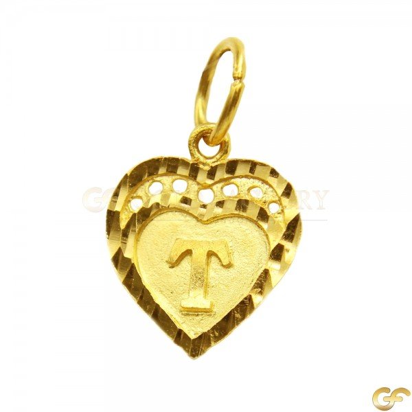 Double Bordered Heart Shape 'T' Initial Pendant