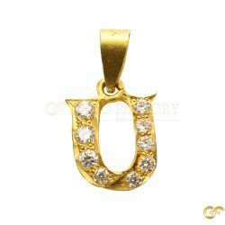 Cut-Out Style 'U' Initial Pendant with CZ