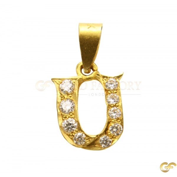 Cut-Out Style 'U' Initial Pendant with CZ