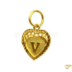 Beautiful Double-Bordered Heart Shape 'V' Initial Pendant