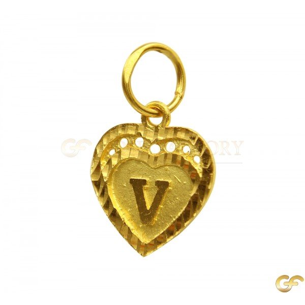 Beautiful Double-Bordered Heart Shape 'V' Initial Pendant