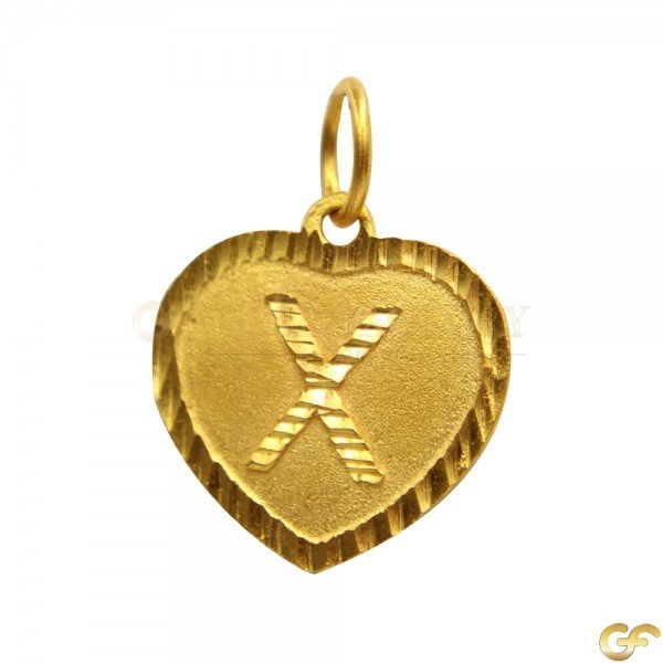 Lovely Heart Shaped 'X' Initial Pendant with Vertical Lazer Cut Bordering