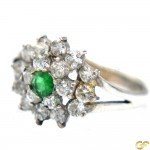 White Gold Ladies Ring with White and Green Cubic Zirconia