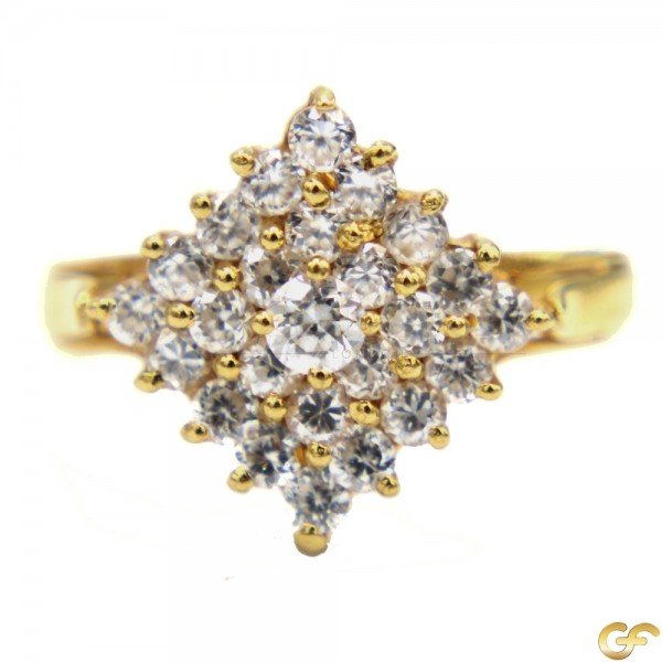 Classic Diamond Shape Gold Ring with White Stones