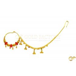 22ct Yellow Gold Nath with Red Beads