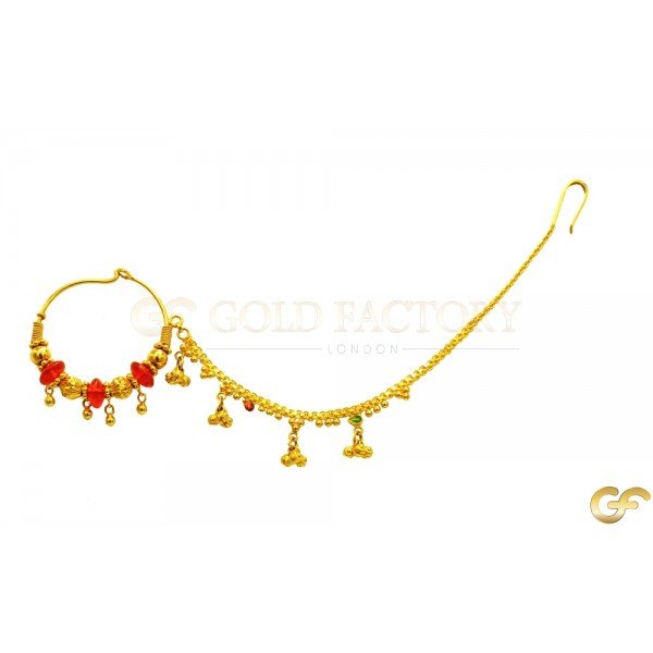 22ct Yellow Gold Nath with Red Beads