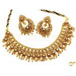 Embellished Floral Style Necklace Set with Antique Finish