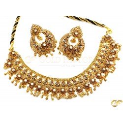 Embellished Floral Style Necklace Set with Antique Finish
