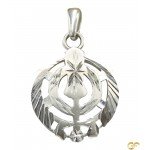 Beautiful White Gold Diamond Cut Round Khanda Pendant