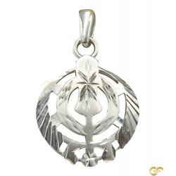 Beautiful White Gold Diamond Cut Round Khanda Pendant