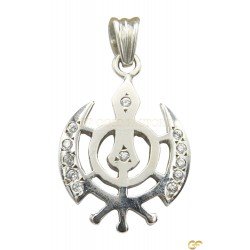 18ct White Gold Khanda Pendant with Dual Finishing and CZ Stones