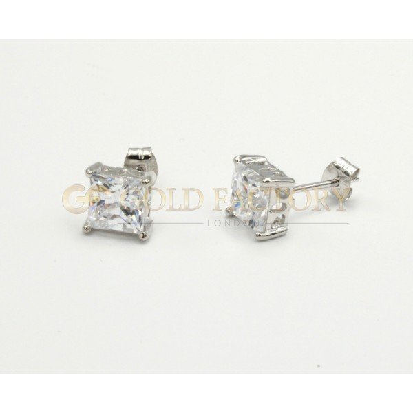 Single Square Cut 18ct White Gold Cubic Zirconia Studs