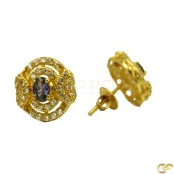Alluring Beautiful Yellow Metal Studs/Tops with White and Purple CZ Stones