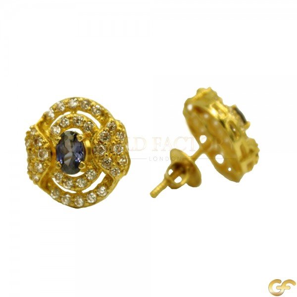 Alluring Beautiful Yellow Metal Studs/Tops with White and Purple CZ Stones