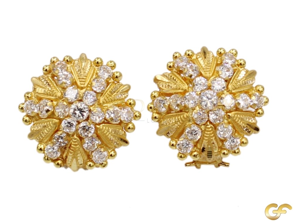 Large Floral Clip Earrings with White CZ Stones