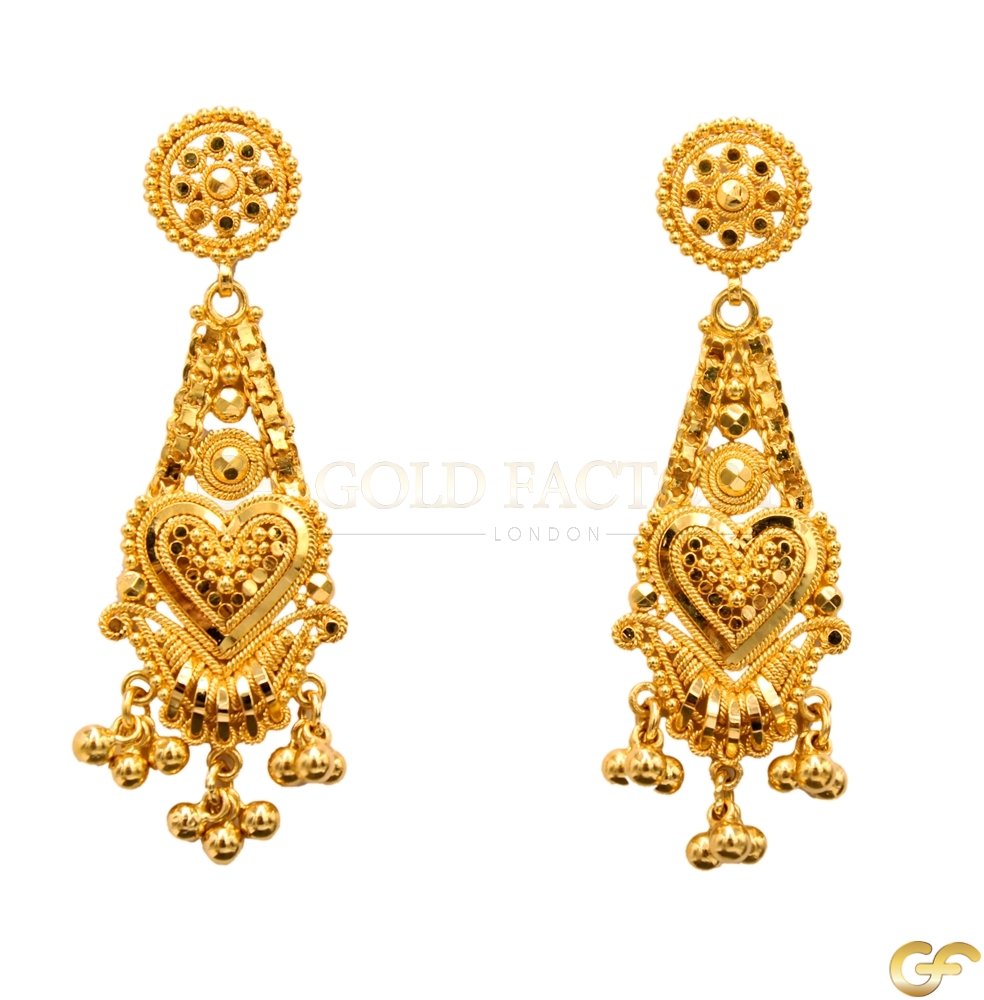 Heart Drop 22ct Gold Earrings