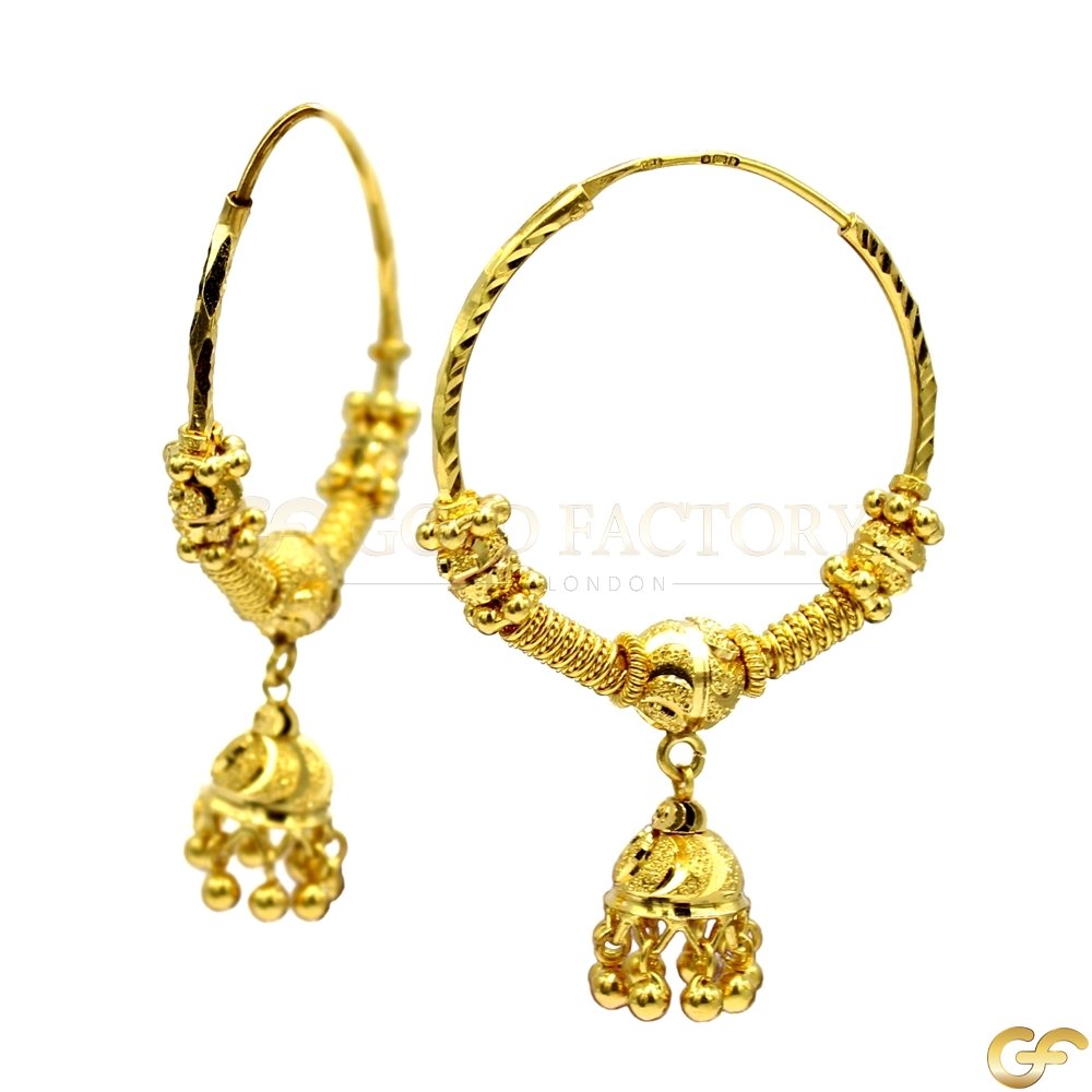 Choomki Drop 22ct Gold Hoops