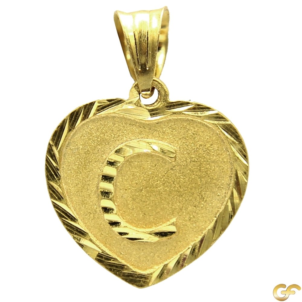 Heart Shaped 'C' Initial Pendant with Bordering