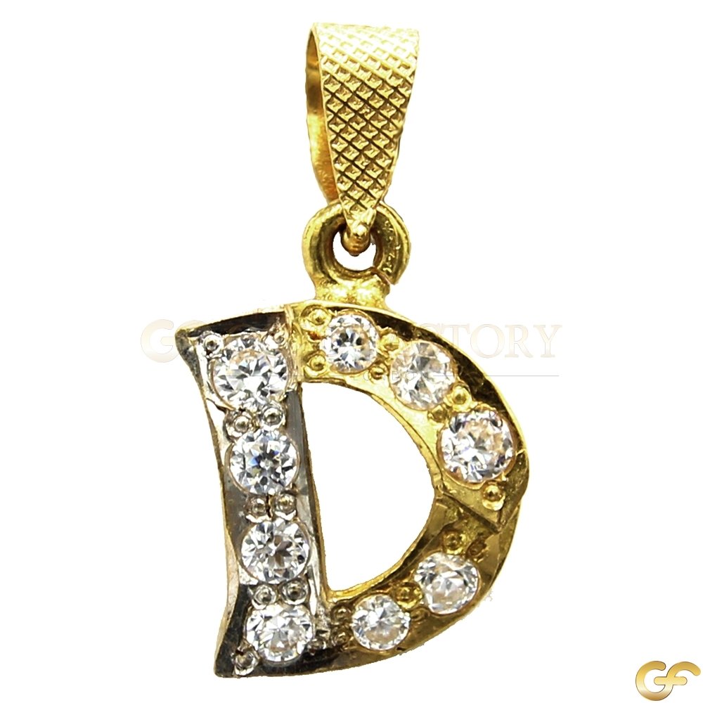 Lovely Two-Tone 'D' Initial Pendant with Large Round CZ Stones