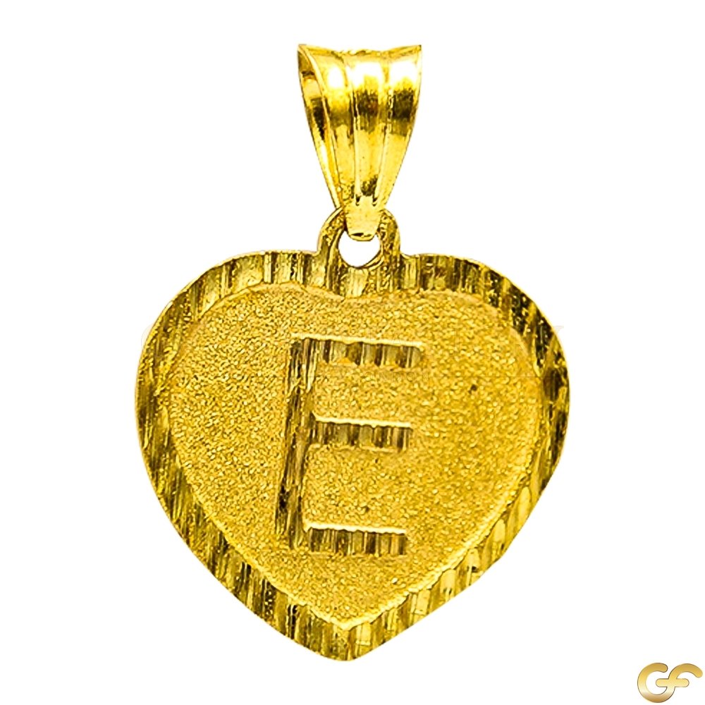 Sandblast Heart Shaped 'E' Initial Pendant with Vertical Lazer Cuts