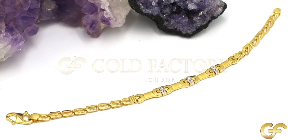 Yellow Metal with CZ Stone Link-Style Bracelet