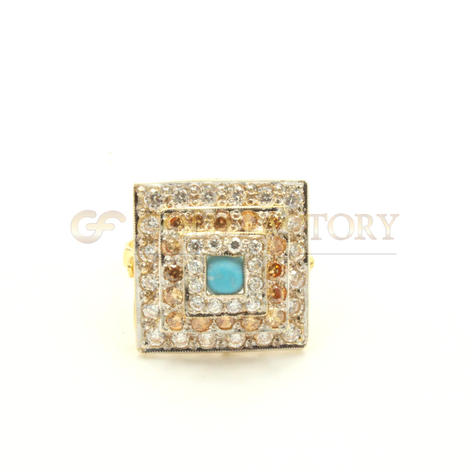 Beautiful Tiered 22ct Gold Ring with Centre Turquoise Stone