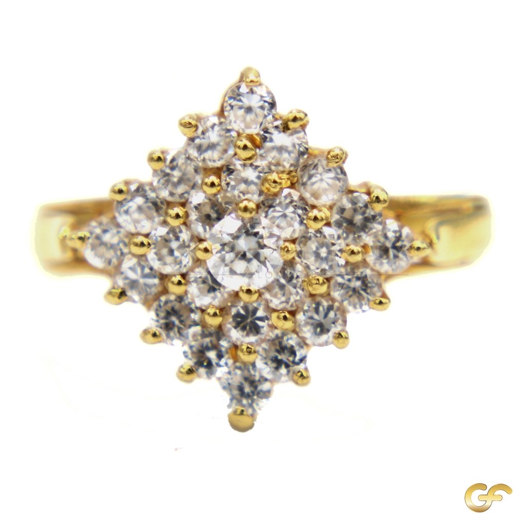 Classic Diamond Shape Gold Ring with White Stones