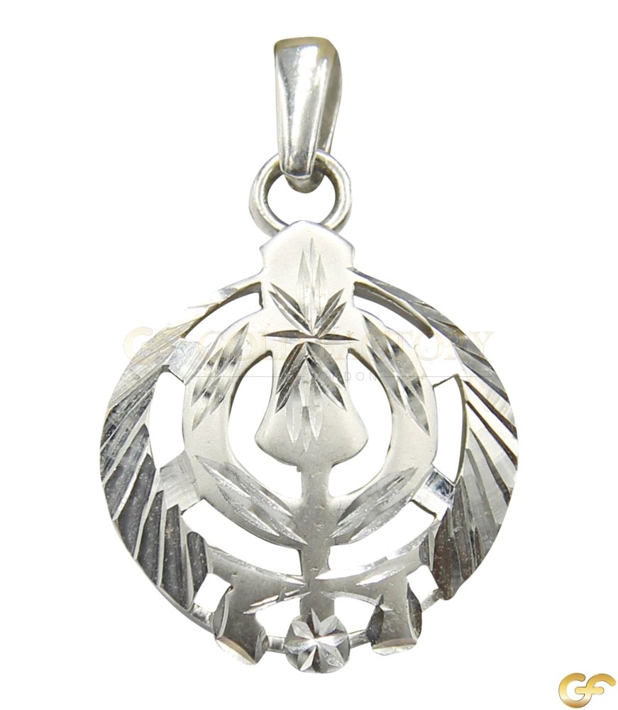 Beautiful White Gold Diamond Cut Round Khanda Pendant