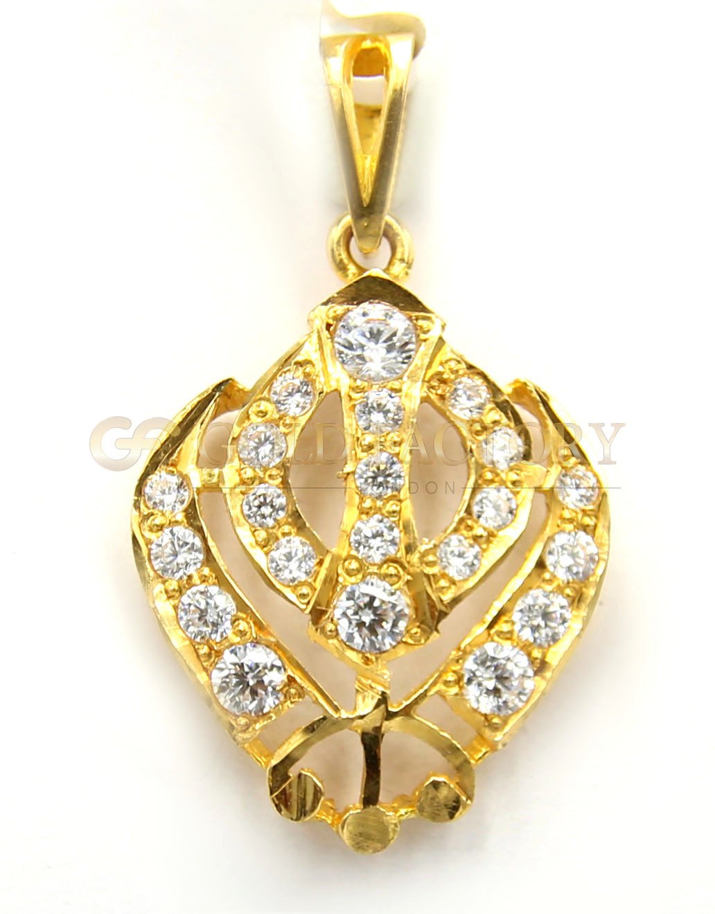 Khanda 22ct Gold Pendant with Round Cut CZ Stones Detailing