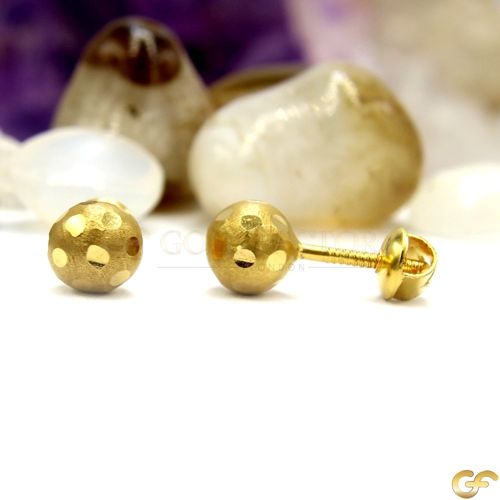 Round Matte and Highly Polished Finish 22ct Gold Studs