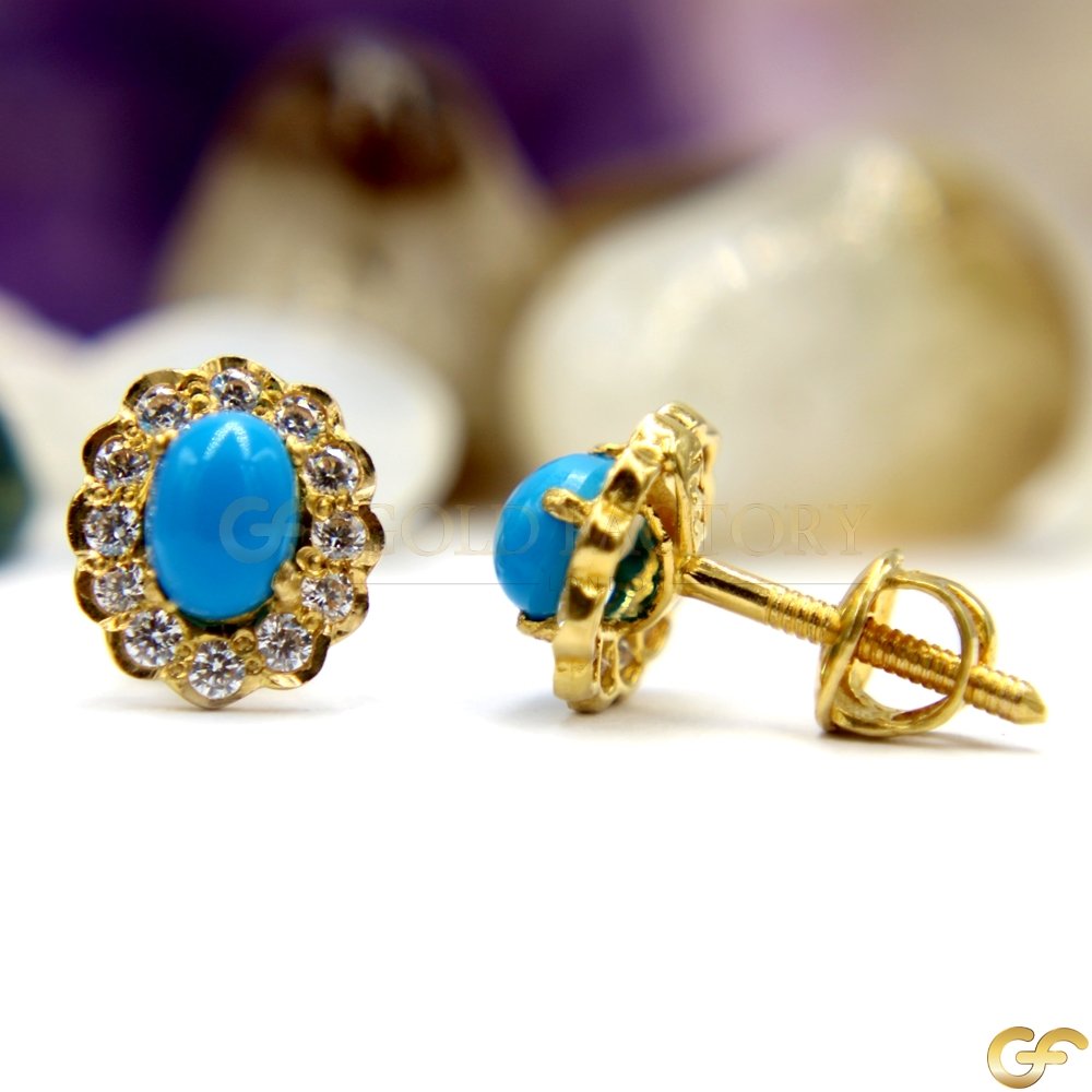 Classic Style Synthetic Turquoise with White CZ Stones Tops/Studs