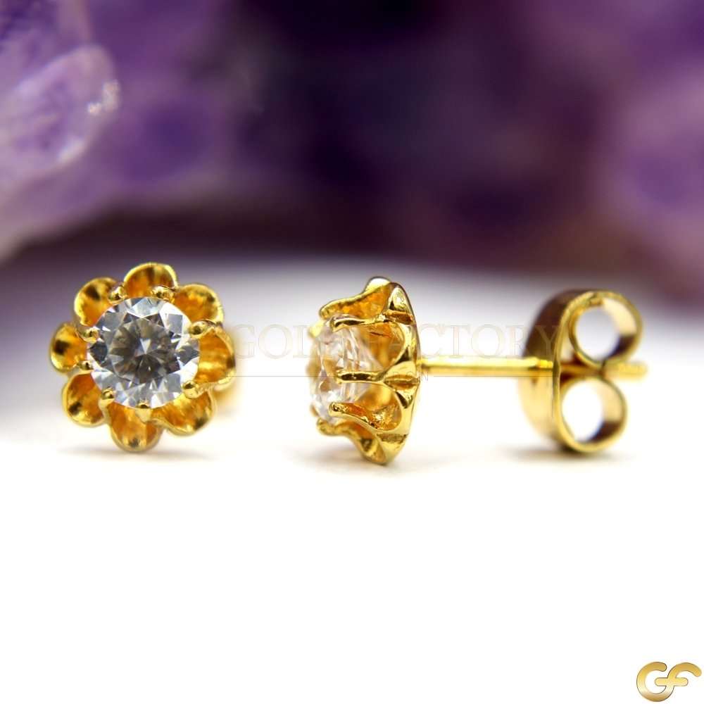 Floral Stamped 916 Studs with Large Round Cut Central CZ